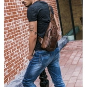 BULLCAPTAIN Mens Sling Bag Genuine Leather Chest Shoulder Backpack Cross Body Purse Water Resistant Anti Theft For Travel Hiking School