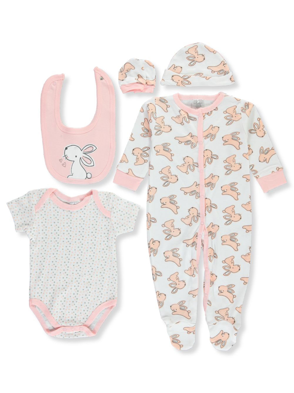 Bebe Calin Baby Girls Bunny Hearts 5 Piece Layette Set Newborn Walmart Com Walmart Com