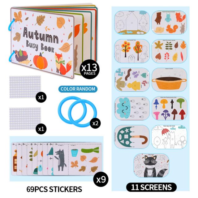 Feltree Educational Busy Book for Kids - Interactive Tear and Paste Flip Through Activity Book with Spring Summer Fall Winter Themes for Early Learning and Quiet Time