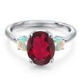 thumbnail image 3 of Gem Stone King 3.20 Ct Oval Red Mystic Quartz White Simulated Opal 925 Sterling Silver Ring (Size 8), 3 of 6