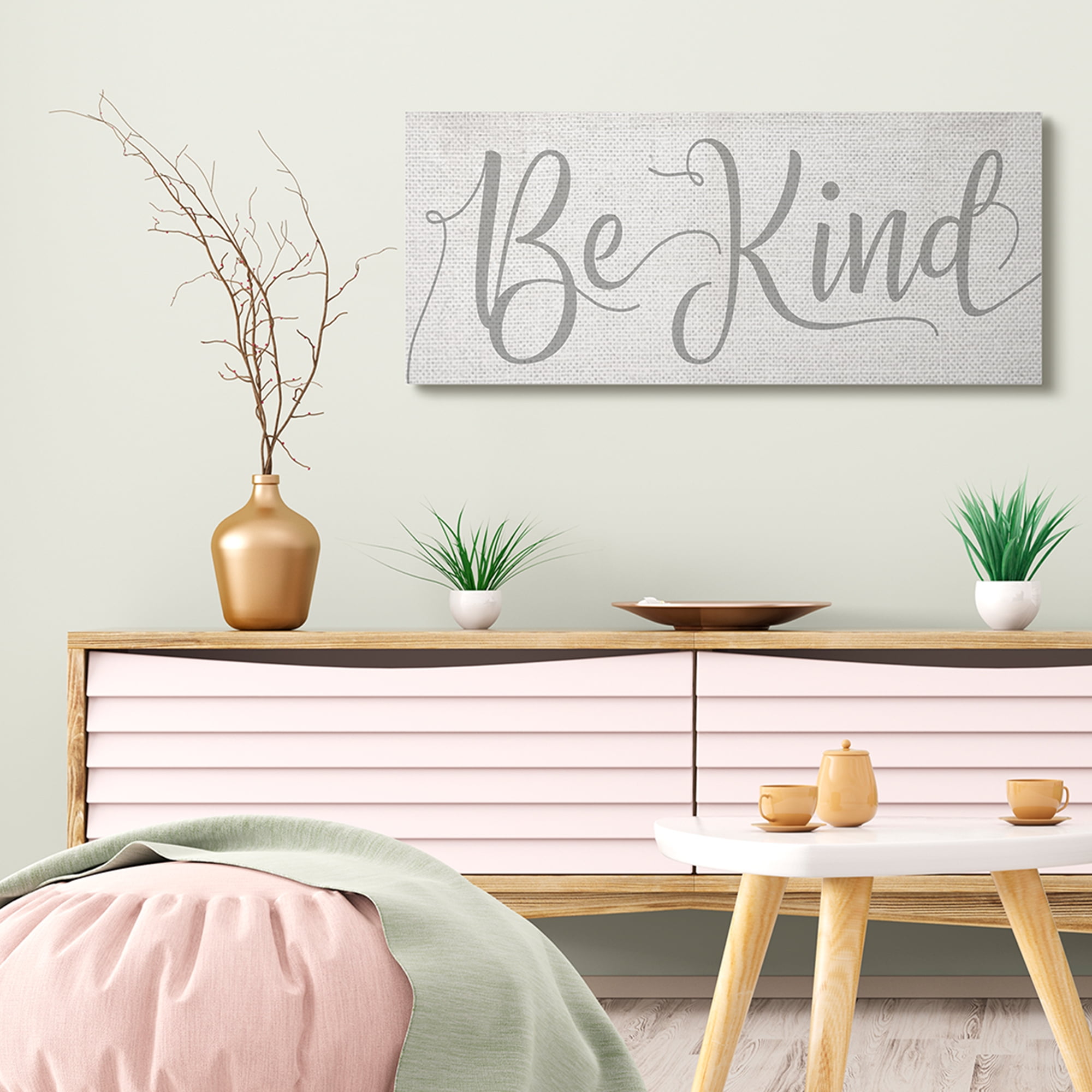 Stupell Industries Be Kind Phrase Charming Light Grey Typography Canvas Wall Art, 17 x 40, Design by Daphne Polselli