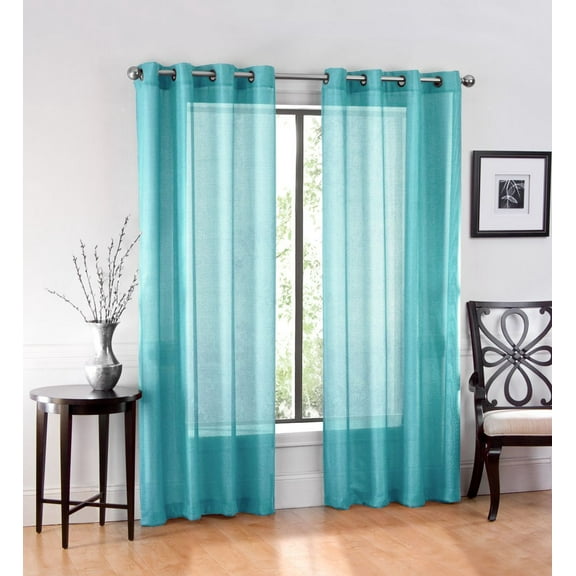 2 Pack: GoodGram Ultra Luxurious High Woven Elegant Sheer Grommet Curtain Panels - Turquoise