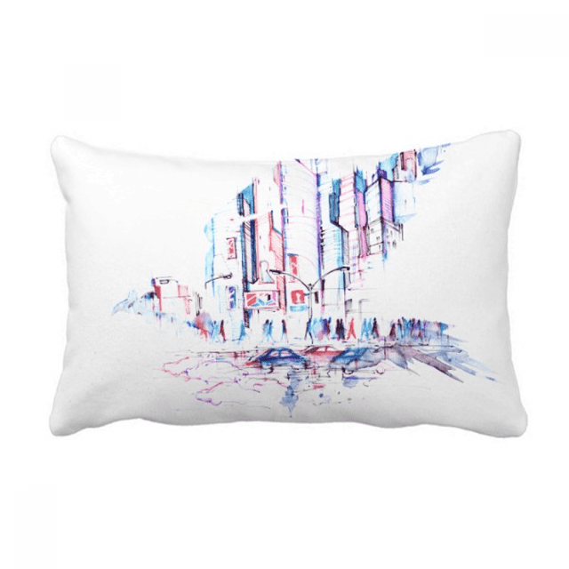 Crowd Cars Skyscraper Watercolor Throw Pillow Lumbar Insert Cushion Cover Home Decoration