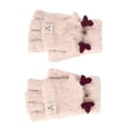 thumbnail image 1 of Girls Fingerless Gloves Keep Warm Cartoon Pattern Thickened Flip Top Gloves for Winter Beige, 1 of 5
