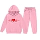 thumbnail image 3 of Conjunto de sudadera con capucha de manga larga para niños con estampado en forma de corazón y pantalones deportivos con lazo en las piernas, conjunto deportivo informal de dos piezas para niños, poli, 3 of 5