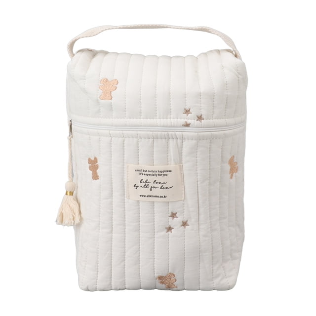 Bonita bolsa de pañales con estampado bordado y acolchado, de algodón, con cremallera para cochecito de bebé, para biberones, toallitas, chupete y oso.