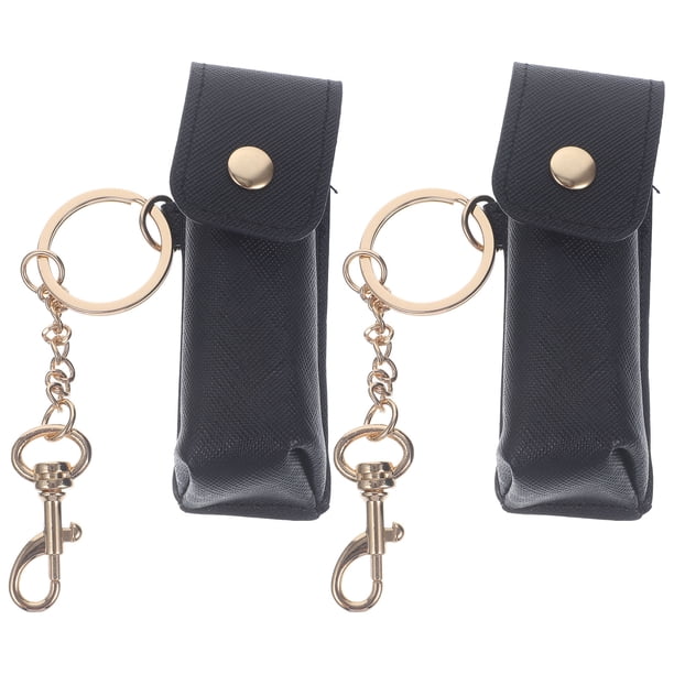 2pcs lápiz labial llavero bolsa de almacenamiento bolsa de bálsamo labial para mujeres niñas (negro)