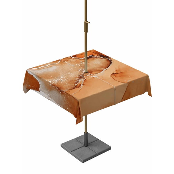 Outdoor Tablecloth with Umbrella Hole, Marble Burnt Orange Spillproof Waterproof Outdoor Table Cover, Modern Abstract Ink Painting Luxury Patio Tablecloths for Party/Garden/Picnic, Square 54"x54"