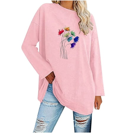 

Moxiu Women Floral Print Sweatshirt Crewneck Long Sleeve Pullover Loose Tops Casual Tunic Shirt Lightweight Fashion Cute Comfy Tunic Pullover Sweatshirt Blouse Top