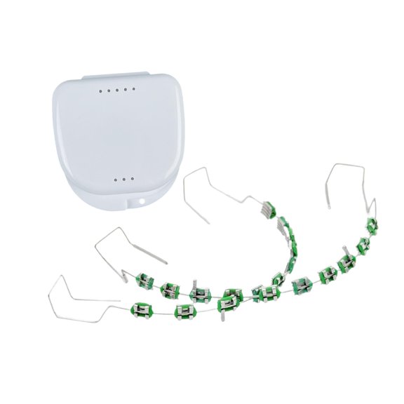 Decoraciones de dientes temporales Brace de moda para estudiantes con práctica de caja de almacenamiento verde