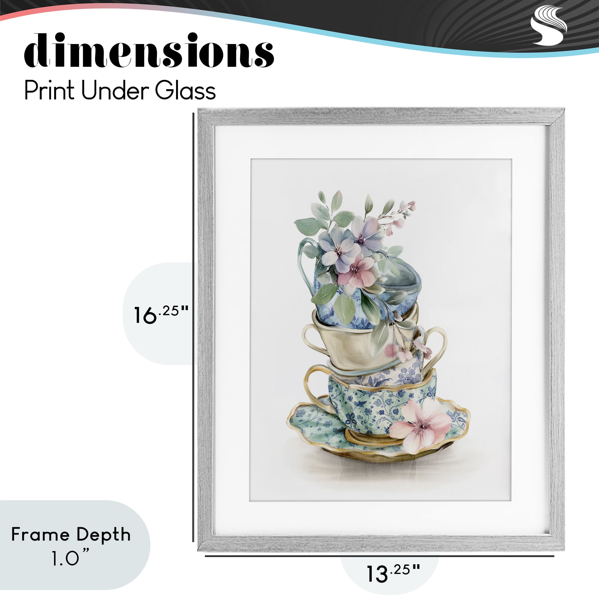 Stupell Industries Floral Teacup Chinoiserie Gray Framed Print Under Glass, design by Kim Allen