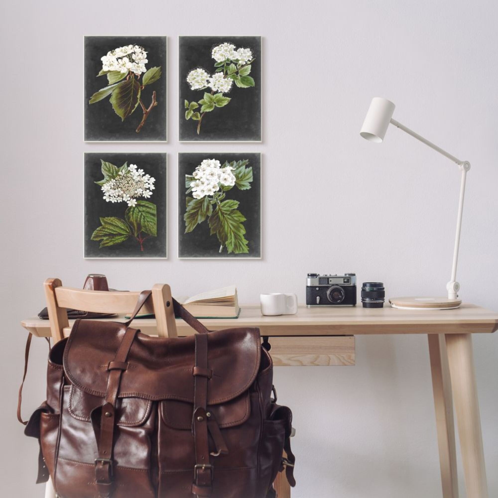 Stupell Industries Charming White Cottage Florals over Charcoal Grey Design by Vision Studio, 4 Piece, 11" x 14", Black Framed