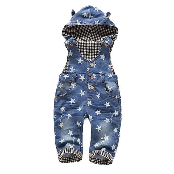 KIDSCOOL SPACE Baby Denim Overall,Hooded Little Kid Jean Jumper,Light Blue,3-4 Years