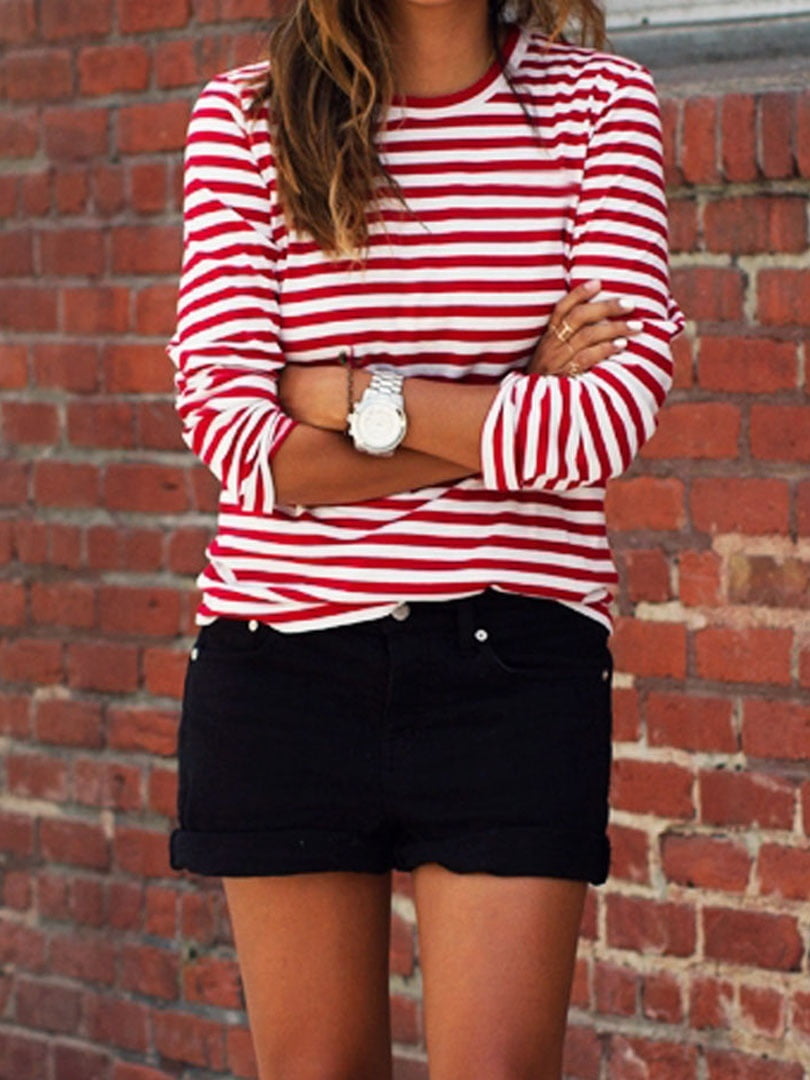 womens red white striped shirt long sleeve