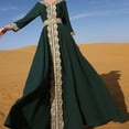 thumbnail image 3 of FYMNSI Womens Embroidery Lace Abaya Evening Dress Long Sleeve V-neck Eid Dress Moroccan Kaftan Muslim Maxi Dress M Dark Green, 3 of 6