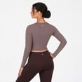 thumbnail image 4 of YITTY Active Women's UltraLuxe Long Sleeve Cropped Workout Top, Athleisure, 4-Way-Stretch, Taupe Brown, M, 4 of 6