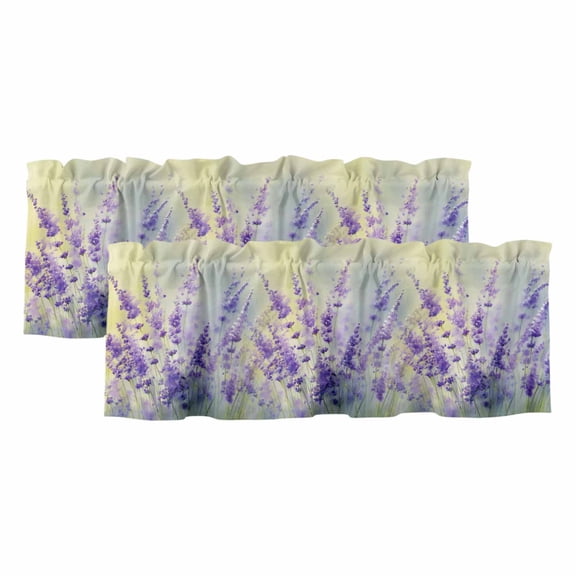 Lavender Curtain Valances for Windows, Kitchen Valance Window Treatments Panel 2 Pack, Purple Floral Spring Country Nature Wildflower Plant Rod Pocket Short Curtains for Bathroom Bedroom 42 x 12 Inch