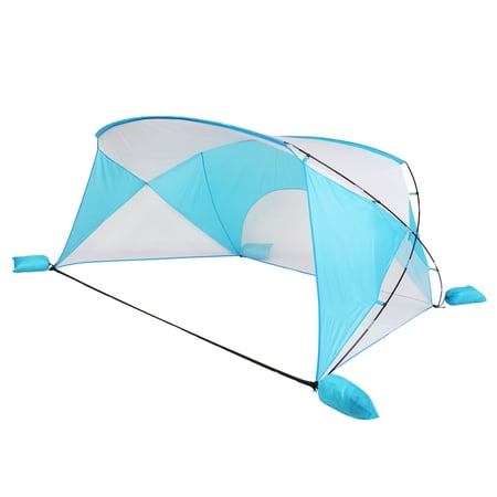 240cmx180cmx150cm Polyester Cloth Fiber Pole Open Boat Type Beach Awning, Blue and White