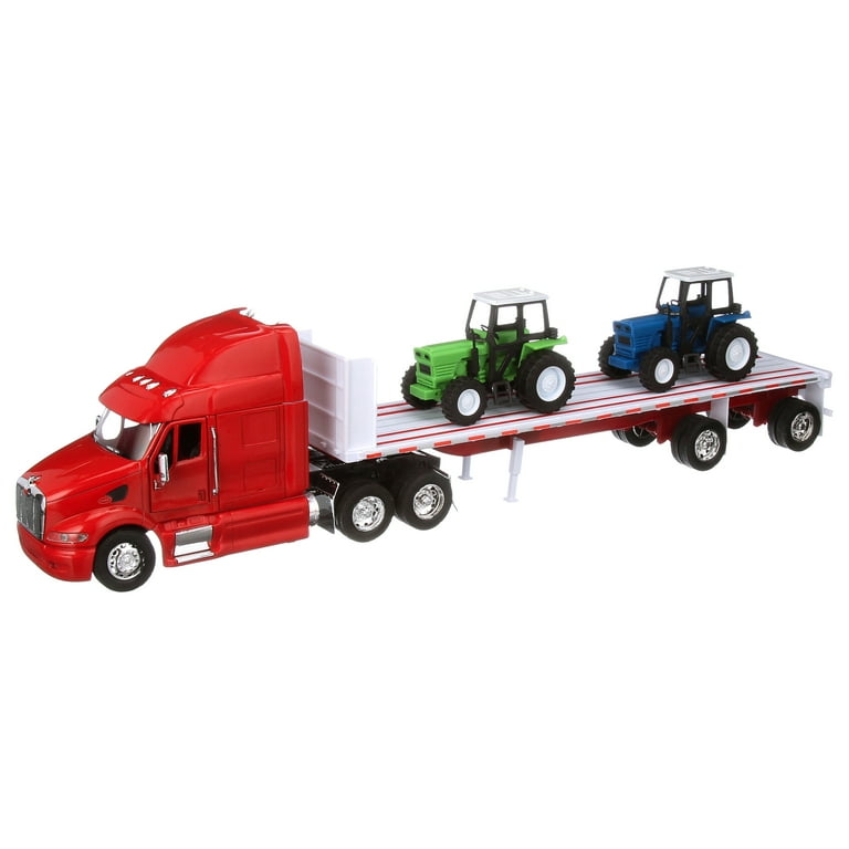 1:32 Scale Peterbilt 387 Flatbed Trailer W/ 2 Farm Tractors