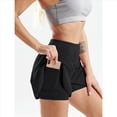 thumbnail image 4 of Pantalones Cortos de Cintura Alta para Mujer, Ideales para Correr, Hacer Ejercicio en el Gimnasio, con Bolsillos Interiores. Negro L, 4 of 9