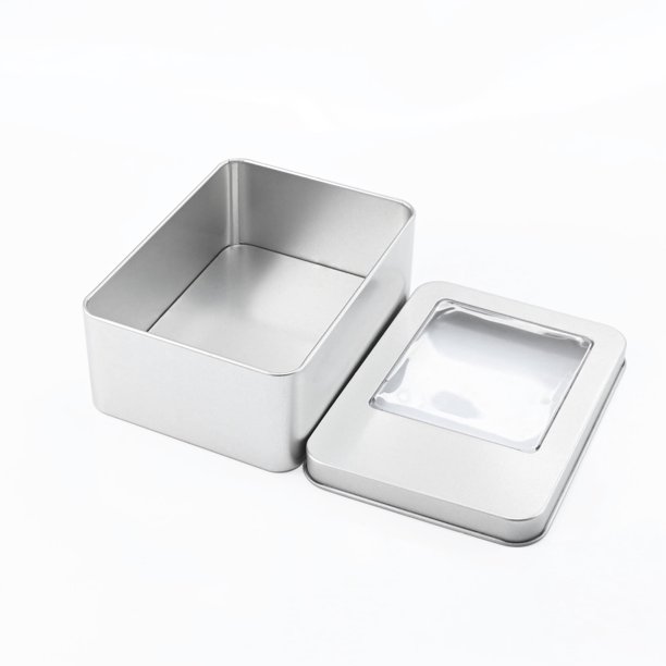 Caja de hierro para embalaje con ventana rectangular, accesorios y piezas, caja de hierro para embalaje general, caja de hojalata