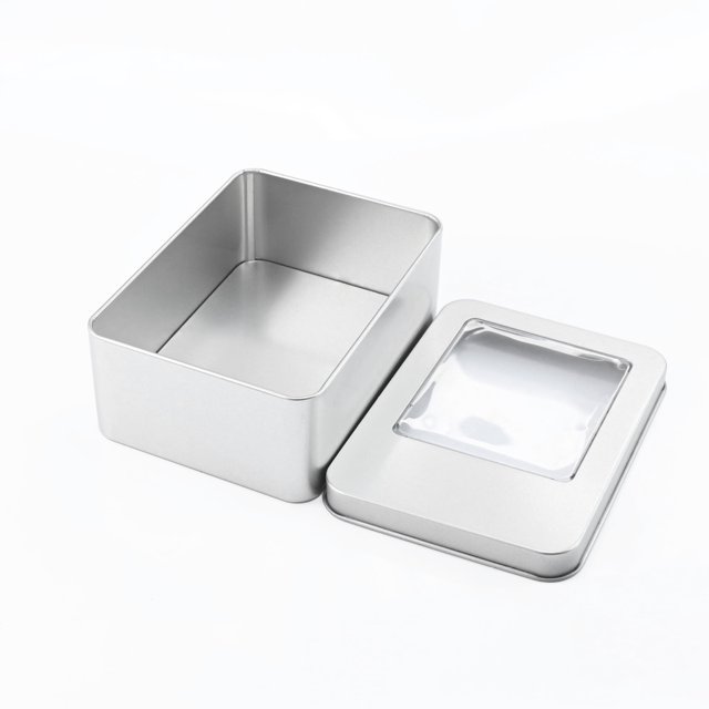 Caja de hierro para embalaje con ventana rectangular, accesorios y piezas, caja de hierro para embalaje general, caja de hojalata
