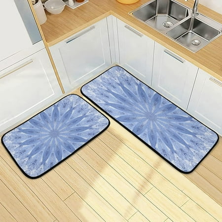 

BESTKITTY Blue Snowflake Background Kitchen Mat Set of 2 Pieces Non-Slip Comfort Memory Foam Rug for Kitchen Sink Laundry Office 19.7 x47.2 +19.7 x27.6