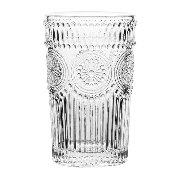 ENJOYW 260/380ml Vintage Sunflower Engraved Single Layer Cold Drink Glass Cup Tea Mug Glass Cup