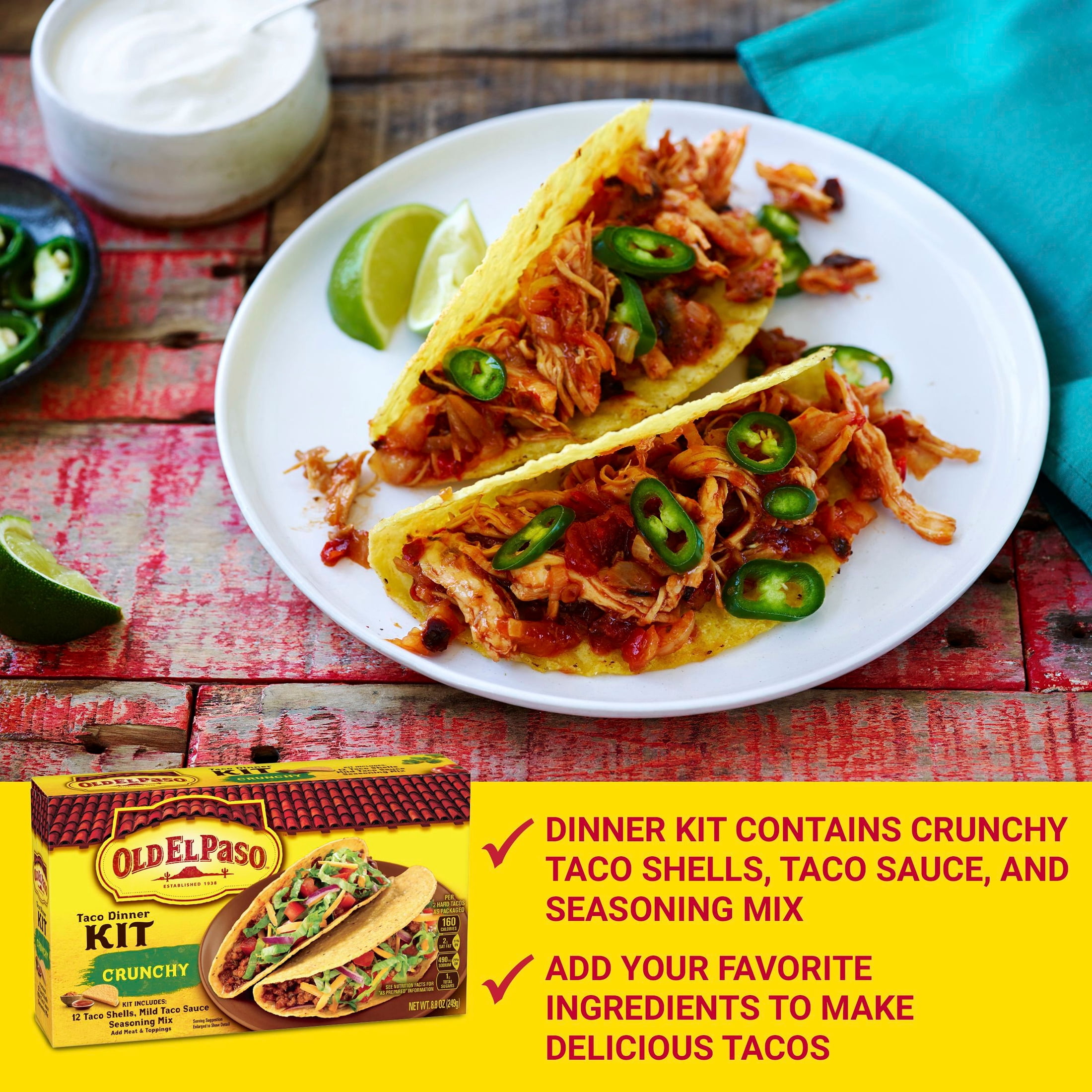 (12 pack) Old El Paso Crunchy Taco Dinner Kit, Easy Meal Prep, 12 Count, 8.8 oz