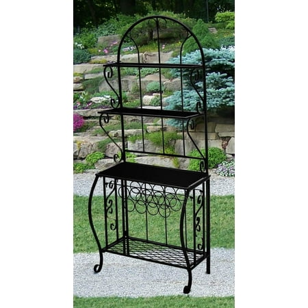Bronze Antique Shelf - 4 Shelf Bakers Rack w Wine Holder in Antique Bronze