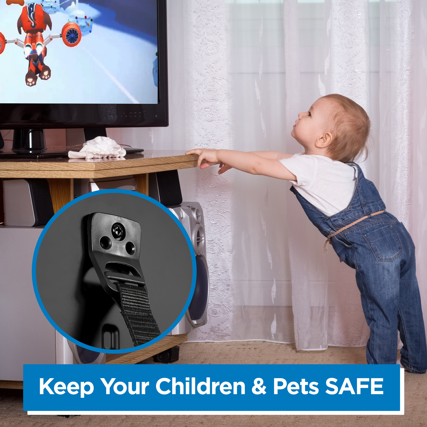 Mount-It! TV Child Safety Straps | 40" Extension | Attach to Wall or Stand - image 5 of 8