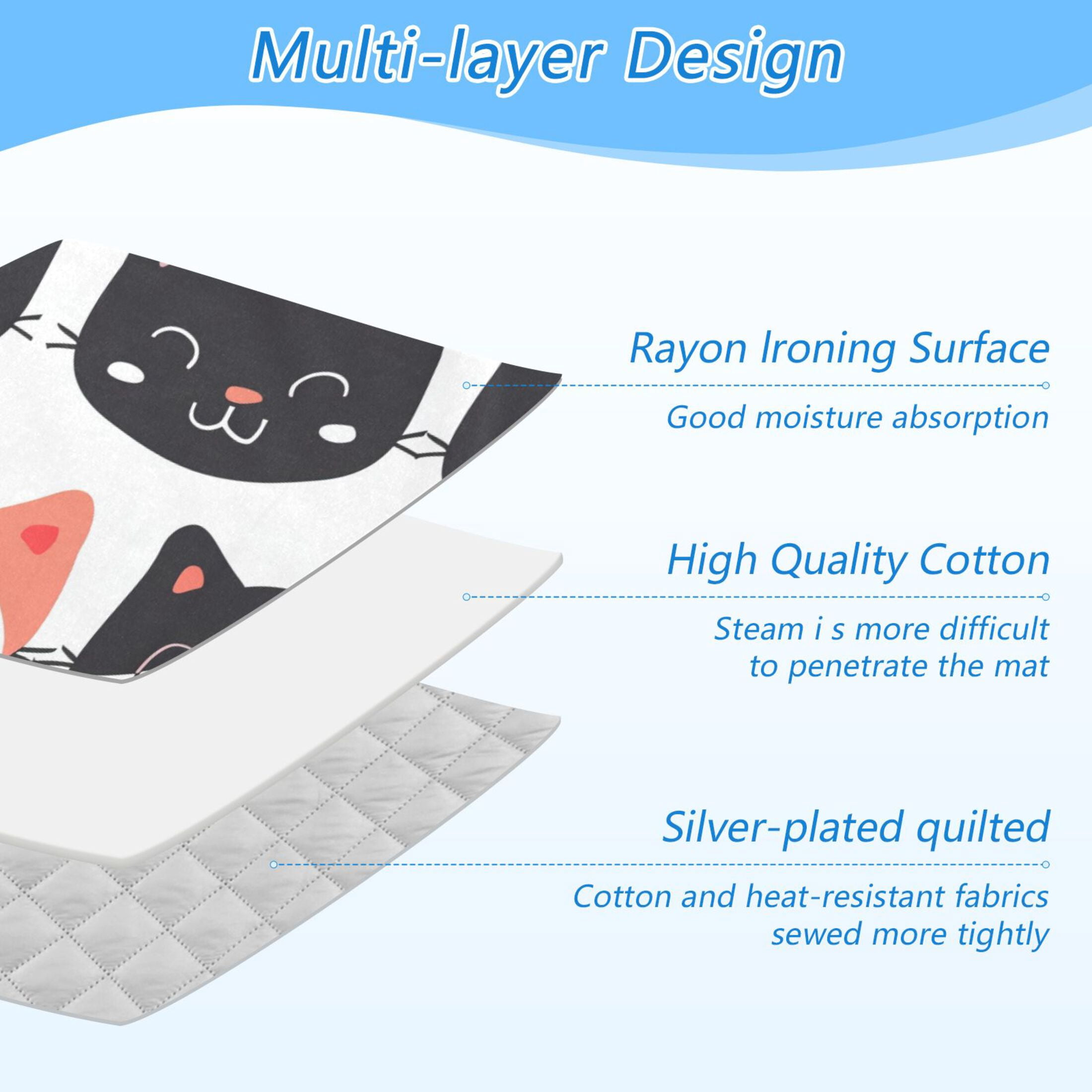 Cute Cat Faces Ironing Mat Blanket Portable Travel Ironing Pad Heat Resistant Pad 47.2" x 27.6”