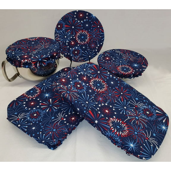 Americana Reusable Fabric Bowl and Casserole Pan Covers by Penny's Needful Things (5 Cover Set) (Fireworks)