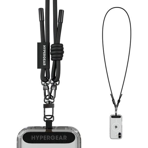 HyperGear TECHcessories | Universal Crossbody Phone Strap | Black Braided Rope