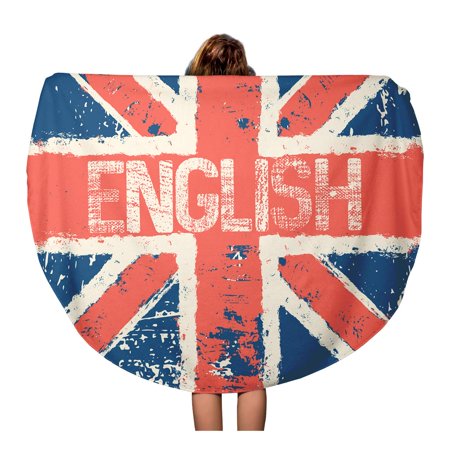 SIDONKU 60 inch Round Beach Towel Blanket England Great Britain Flag Red White Blue British English Travel Circle Circular Towels Mat Tapestry Beach Throw