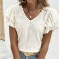 thumbnail image 7 of Olyvenn Summer Tops for Women Hollow Out Eyelet Top Ruffle Short Sleeve Blouses 2025 Crochet Lace Embroidered Blouses Shirts White 4-6, 7 of 7