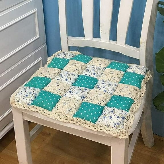 Namzi Patchwork Chair Cushion, 1 Pc 40x40cm Farmhouse Floral Seat Pad - No Slip Chair Pad with Ties, Lace Trim Cushion, Vintage Floral Chair Pad-Style A10