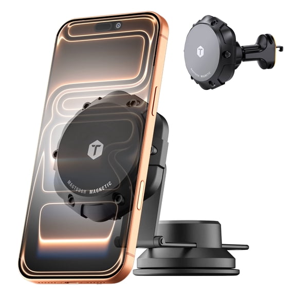 ToughTested MagTough 3-in-1 Magnetic Car Phone Mount for Dash, Screen & Vent, MagSafe Compatible with Adapter Ring, 360° Adjustable Viewing, Strong Magnetic Hold