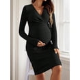 thumbnail image 2 of Sucegi Women's Ribbed Knit Maternity Wrap Nursing Dress, Long Sleeve V Neck Side Tie Maternity Dress for Fall Winter, 2 of 7