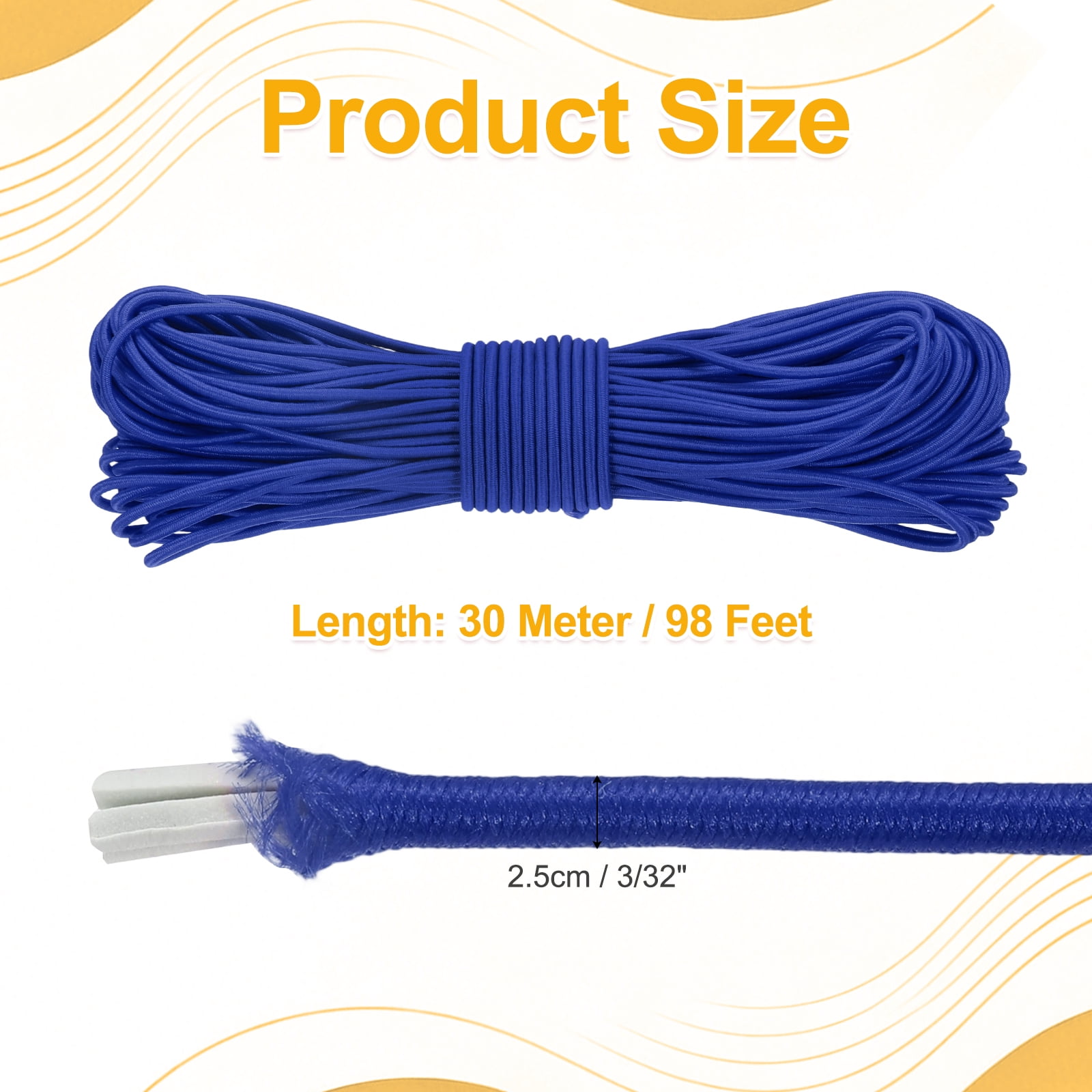 Uxcell Elastic Bungee Cord, (3/32" x 98 Ft , Deep Blue) Heavy Duty Polyester Bungee Cord Suit for - DIY Projects Kayak Strap Tarp Tie Down Canopy Boating Camping Tent