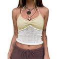 thumbnail image 1 of Gupgi Women Halter Crochet Tops, Sleeveless Knit Tank Tops Contrast Color Slim Fit Ruched Vest, 1 of 6