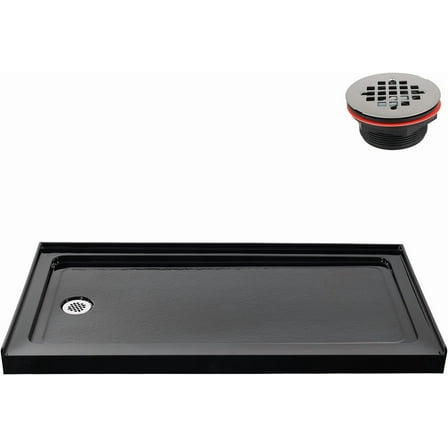 Streamline GB-2538-156-BL 60 in. x 32 in. Alcove Acrylic Shower Base in Glossy Black With Left Drain, Drain Included