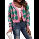 thumbnail image 2 of Suéteres de Punto para Mujer, de Larga, con Rombos, Abertura Frontal, Botones y Cuello en V, Abrigos Cortos Rosa Verde S, 2 of 10