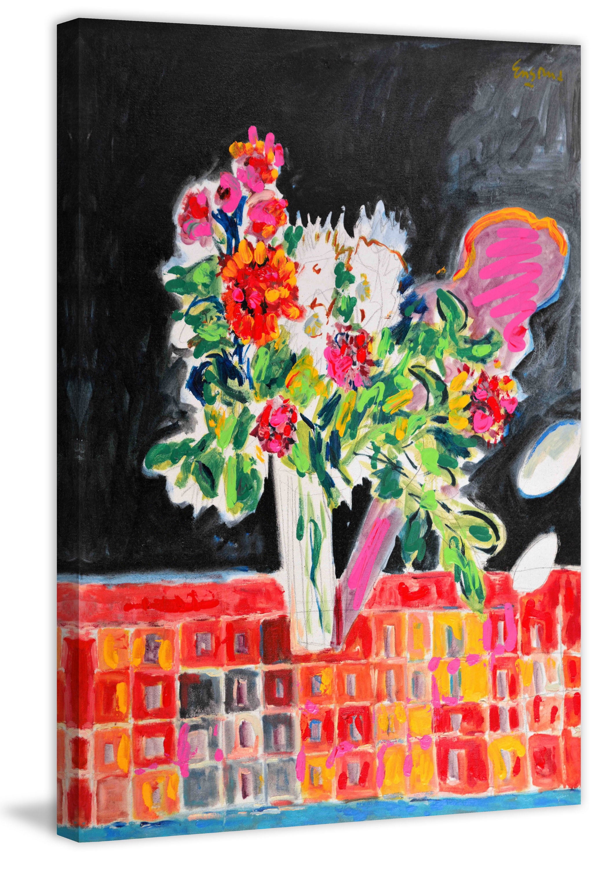 "Flowers on a Checkered Cloth" Painting Print on Wrapped Canvas