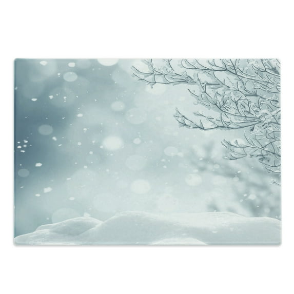 Winter Cutting Board, Christmas Image Snow and Frosted Tree Snowflakes Winter Season Illustration, Decorative Tempered Glass Cutting and Serving Board, Large Size, Slate Blue White, by Ambesonne