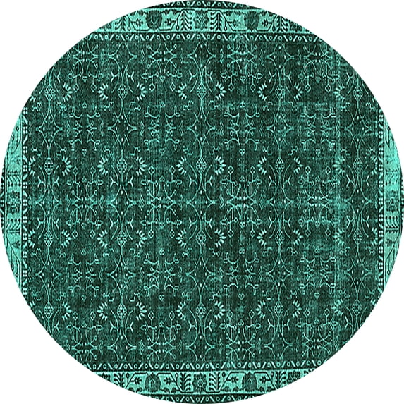Ahgly Company Machine Washable Indoor Round Persian Turquoise Blue Bohemian Area Rugs, 5' Round