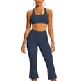 thumbnail image 2 of Women Racerback Scoop Neck Sports Bra High Waist Cropped Flare Pants 2 Piece Athletic Workout Outfit Sets Navy L, 2 of 9