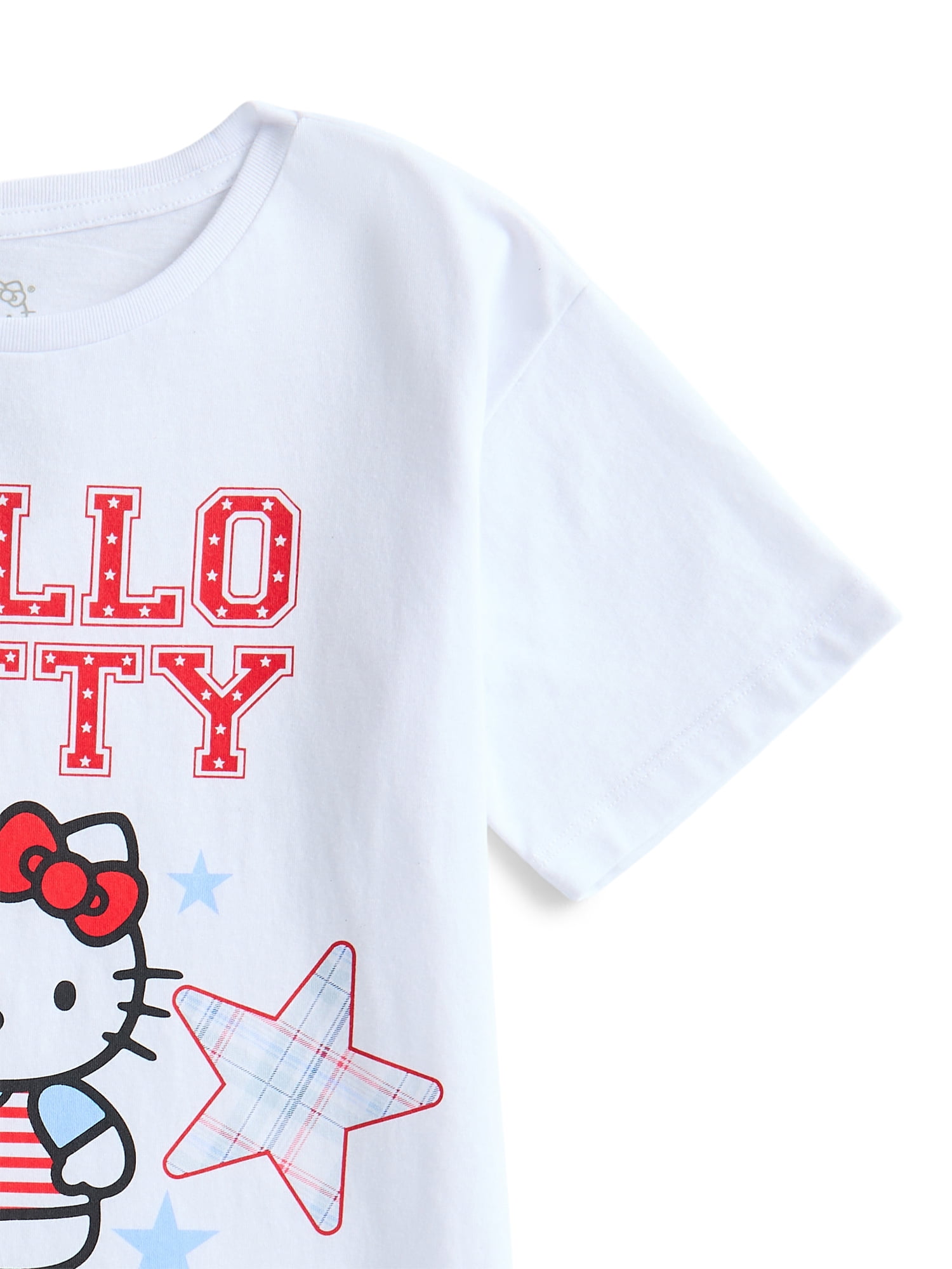 Sanrio Girls Hello Kitty Americana Patriotic Graphic Tee with Short Sleeves, Sizes 4-16