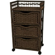 Oriental Furniture Faux Rattan End Table with Drawers, Mocha