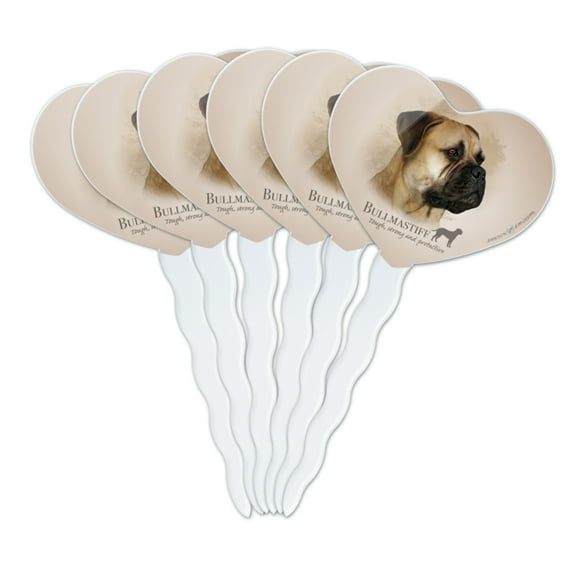 Bullmastiff Dog Breed Heart Love Cupcake Picks Toppers Decoration Set of 6
